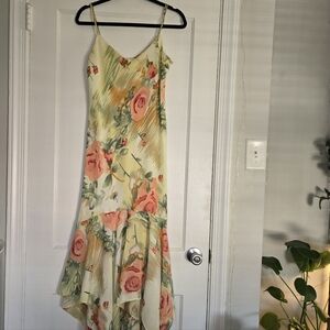 DressU by Sharon Yellow Long Dress with Roses Women's 12 Y2K Wedding Guest Dress
